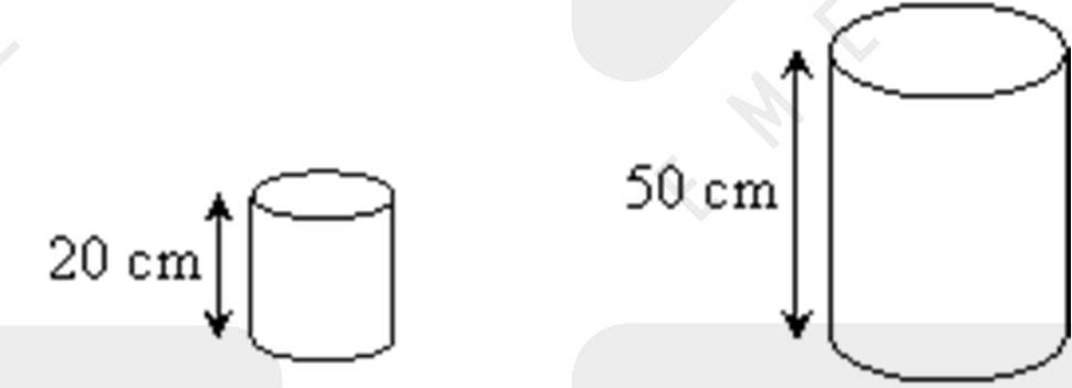 Question 10: The two containers shown in the diagram are geometrically similar. Their heights are 20 cm and 50 cm. a) The diameter of the base of the larger container is 14 cm.
