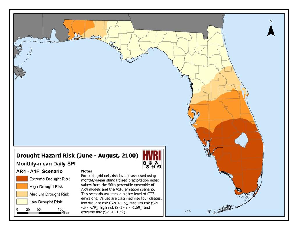 DROUGHT VULNERABILITY IN FLORIDA Figure 7. Extreme drought vulnerability maps. Source: C. Emrich, University of South Carolina Hazards and Vulnerability Research Institute, 2014.