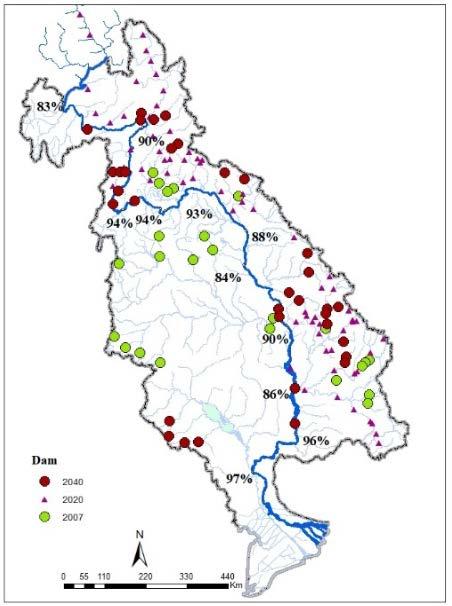 The sediment trapped by the Lao mainstream hydropower cascade in 2020 is 10.2 Mt/annum (million tons per annum).