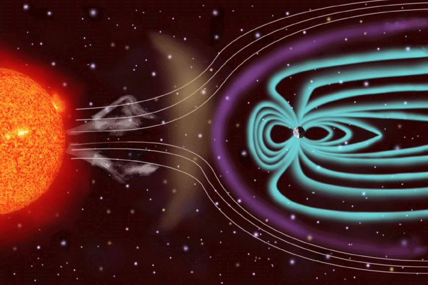Auroras are caused by charged ejected
