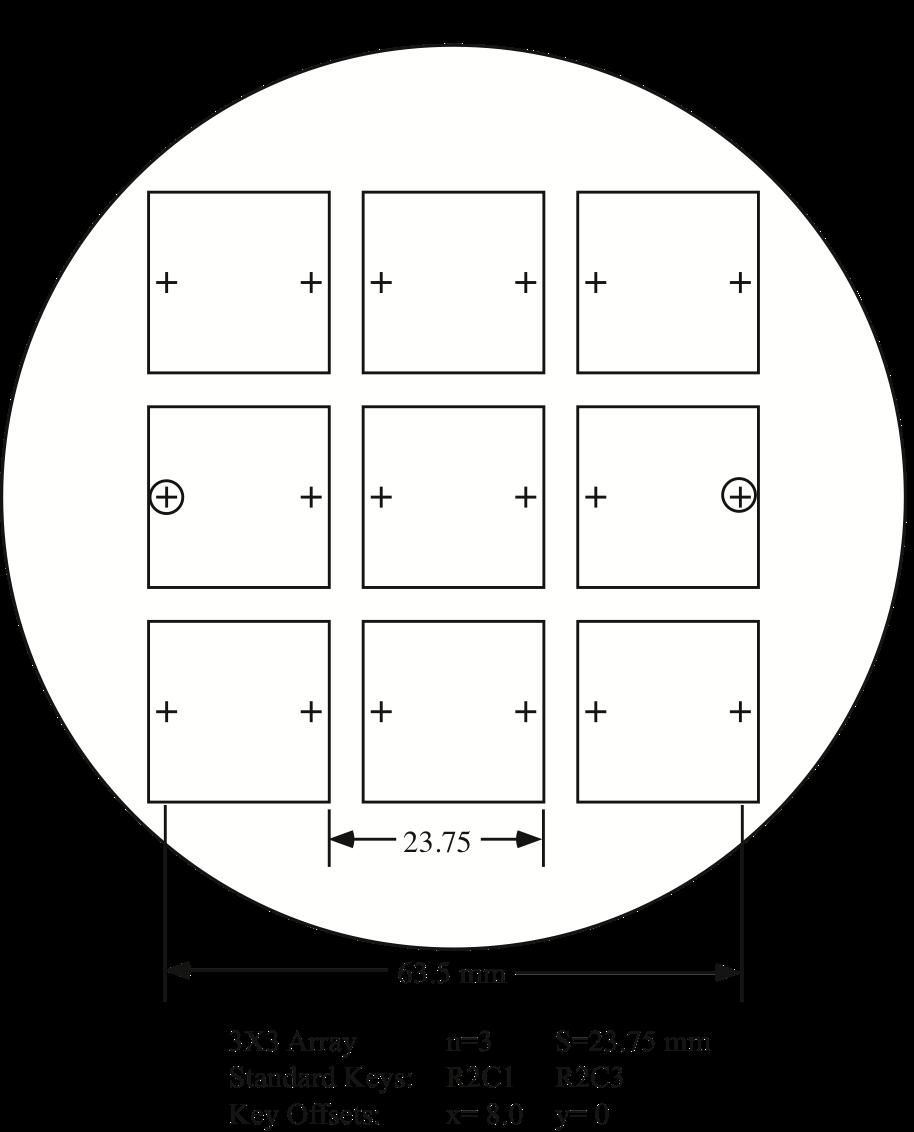 Figure 5. Standard keys alignment with x offset. Type 1 orientation. using standard keys. Even though the marks are now offset, the array will still be centered on the wafer.