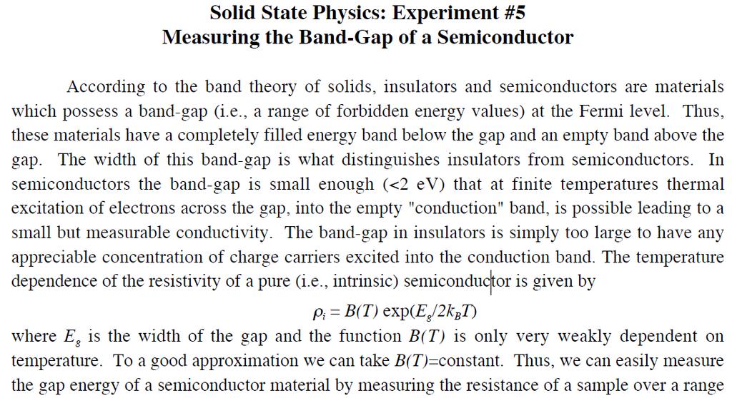 Measuring the bandgap energy (T dependence of resistivity)