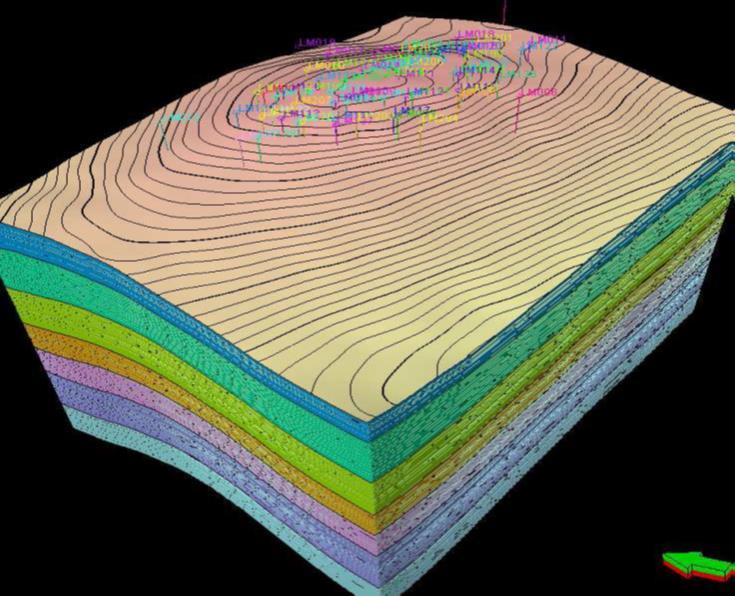 GEOLOGICAL MODELING Time surfaces are converted to depth using a velocity model.