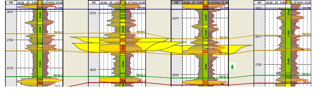 WELL CORRELATION SHOWING LITHOLOGY VARIATIONS Channels observed in some of the wells are difficult to