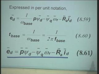 Now when you divide this by e sbase we make use of this relationship that e sbase is equal to is base Z sbase it is also equal to omega s base into psi s base this relationships we have already