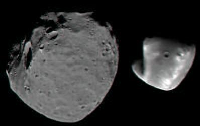 Mars has two small irregular moons, Phobos ( fear ): 28 kilometers long.
