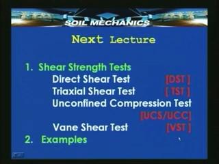 (Refer Slide Time: 51:48 min) In the next lecture we shall be seeing the methods of determining the shear strength of a soil because that s what is going to help us to check whether this stresses