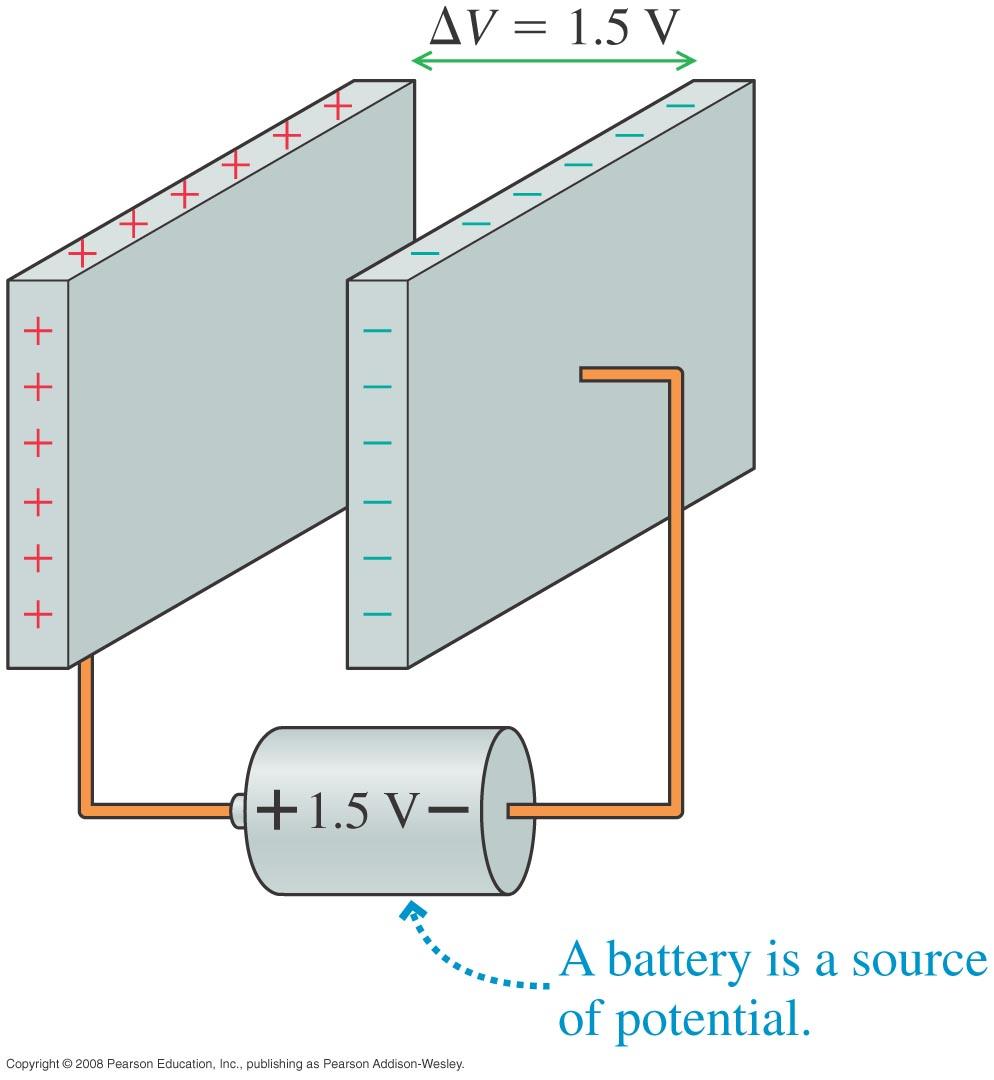 Making a Capacitor with a Certain Potential Difference A battery is a source of potential.