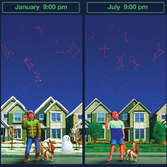 Can You Explain It? Max walks his dog at 9 p.m. each night of the year. He looks up at the night sky and tries to identify the constellations groups of stars that form patterns in the sky.