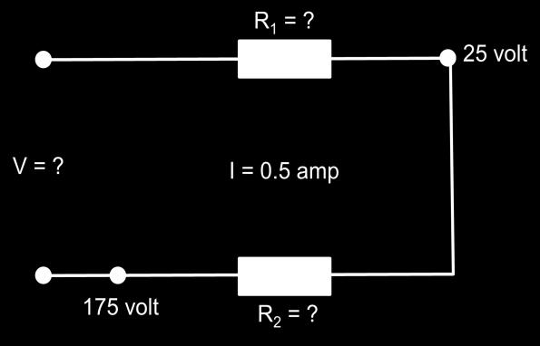 circuit. 1. Determine the following: I = current... R T = resistance in ohm... V = applied voltage.