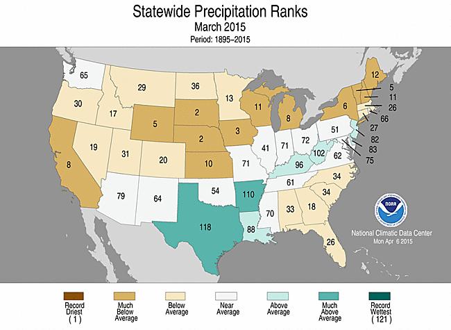 March Precipitation Recap Near record dry northern-central plains Wetter