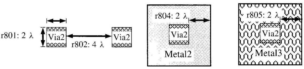 r605 Extra Metal2 over Via1: 2λ The illustration is shown in Fig. 4.11. 4.2.9 Metal2 Figure 4.