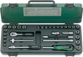 00 Socket set /4" u In sturdy sheet steel case, 33 pieces Content: 25 sockets with hexagon No 40: sizes 3.2; 3.5; 4; 4.5; 5; 5.