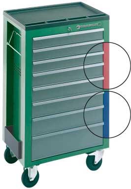 97H/8 Tool trolleys with smooth-running plastic castors, locking brake and 8 removable, fully extendible drawers. Can be enhanced with STAHLWILLE standard and TCS inlays.