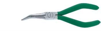 6538 Mechanics snipe nose pliers designed for use on miniature mechanical components half round tapering jaws, wear resisting serration.