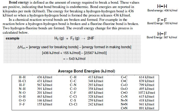 Assignment: Bond Enthalpy Predicting if