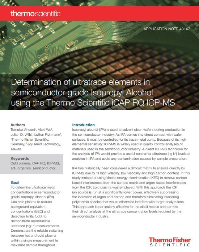 App Note : Ultratrace elements in Semiconductor grade IPA using ICPMS Isopropyl alcohol (IPA) is used to