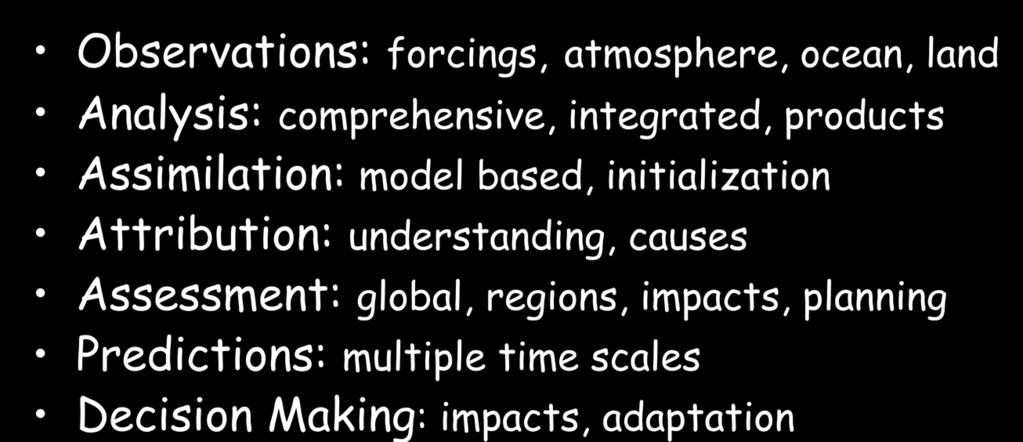 Attribution: understanding, causes Assessment: global, regions, impacts, planning