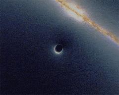 Wikipedia.org Simulation of gravitational lensing (1) Animated simulation of gravitational lensing caused by a Schwarzschild black hole going past a background galaxy.