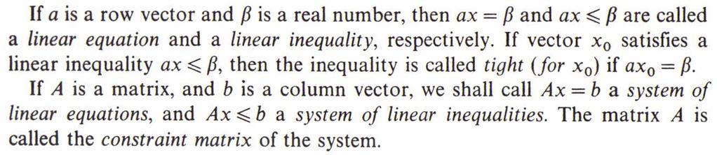 Preliminaries: Linear Algebra, Linear equations and inequalities: Matrix