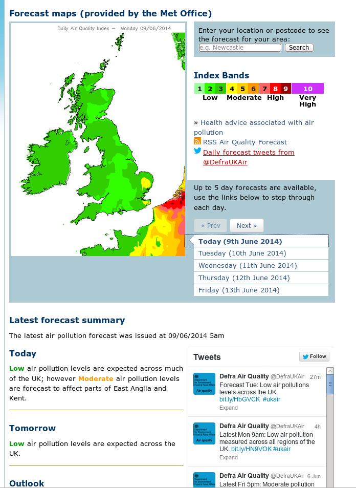 Met Office national AQ forecast for Defra Species: Ozone, NO2, SO2, PM10, PM2.