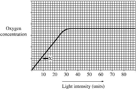Graphs can be used to identify limiting factors when monitoring the rate of photosynthesis as shown below. In the above example, at point X the limiting factor must be light intensity.