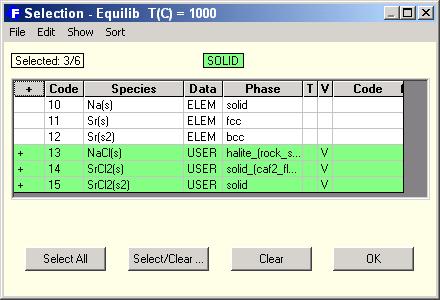 Equilib Menu window in the Menu window of Equilib, select all the species and