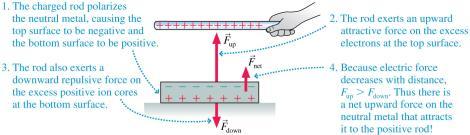 Polarization Force The figure below shows a positively charged rod near a neutral piece of metal.