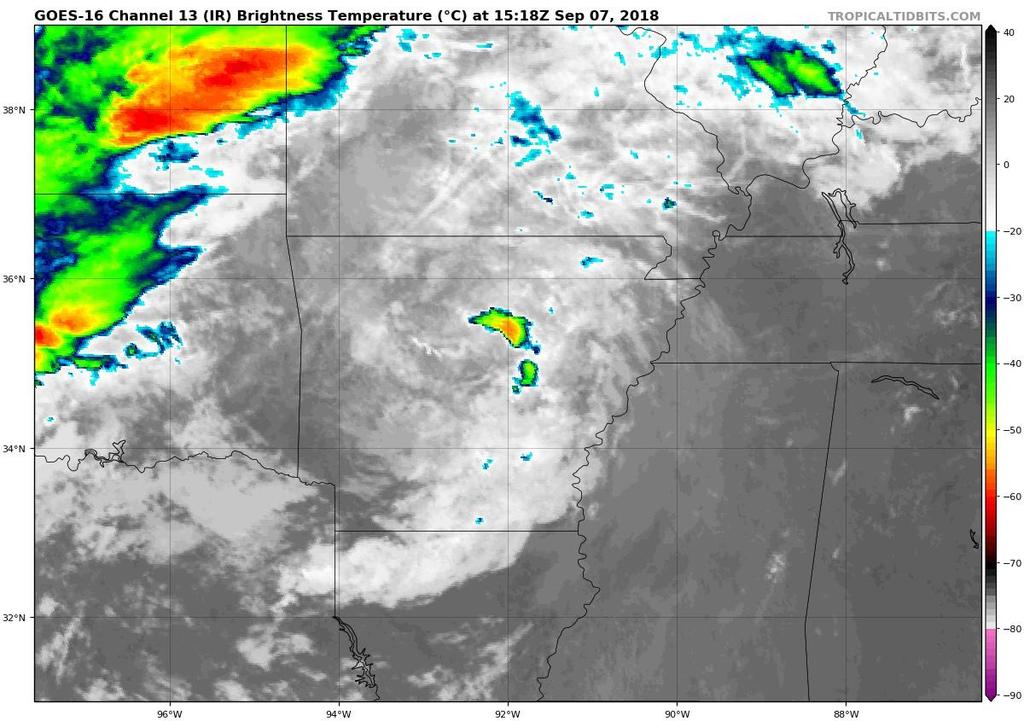 TD Gordon Satellite Image Gordon is a much weaker tropical depression slowly meandering over Arkansas.