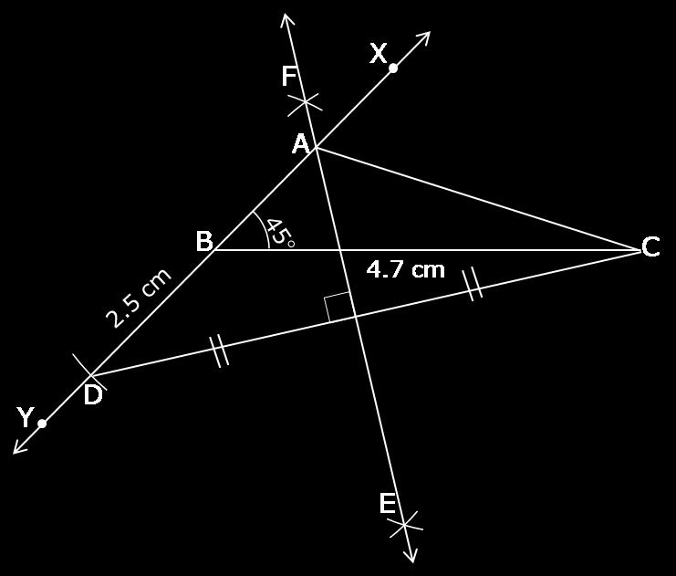 iii. Steps of construction:. Draw BC of length 4.7 cm.. Draw BX, passing through point B, such that CBX 45. Draw a ray BY opposite to BX 4. With centre B and radius.