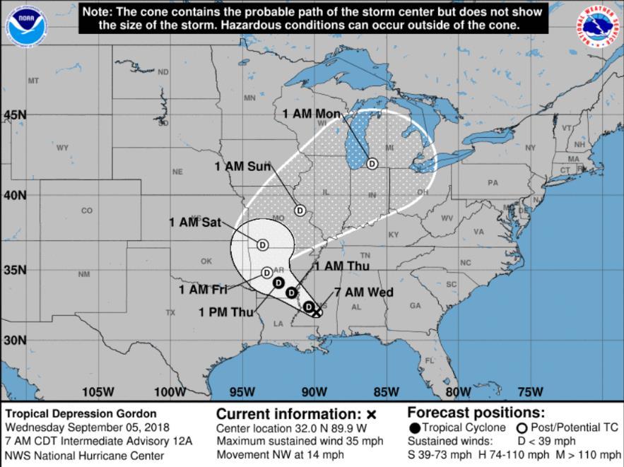 Tropical Outlook - Atlantic Tropical Depression Gordon (Advisory #12A as of 8:00 a.m.