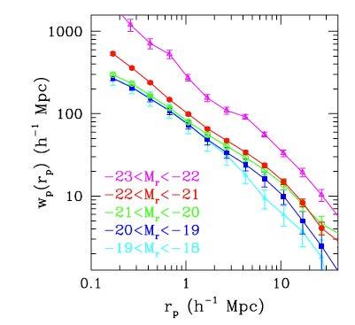 Luminosity Dependence clustering amplitude bias SDSS, Zehavi et al.