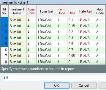 Step 1 - Treatment Selection Specify the treatment numbers that you wish to include in the analysis. Leave the selection empty to select all treatments by default.