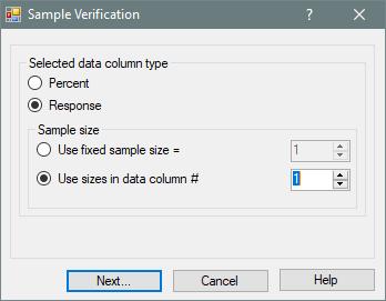 Step 5 - Sample Verification Specify how the selected data column(s) from Step 2 were assessed. Select Percent if assessment data is entered as percentages.