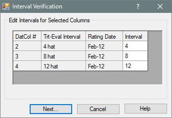 Step 7 - Time Series Interval Verification If Time Series is the selected Analysis Type on the Dose-Response Analysis Report Options, ARM must determine an interval for each valid data column.