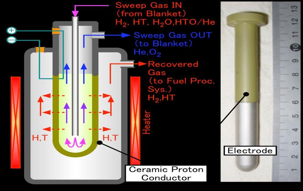 1)R&D for Blanket tritium Recovery System - Electrochemical Hydrogen Pump- Schematic of electrochemical hydrogen pump. (SCO: SrCe 0.95 Yb 0.05 O 3- ).