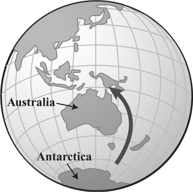 14. Each year, humpback whales migrate from the coast of Antarctica to the north coast of Australia. The map below shows the whales migration route.