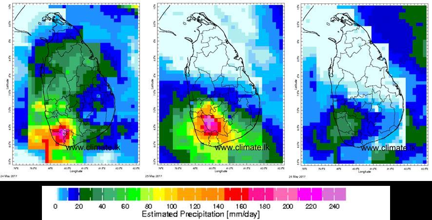 Figure-2. Daily rainfall estimations for 24 th,25 th and 26 th May 2017 for Sri Lanka regions ArAranayaka. Figure-3.