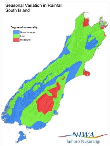 Figure 8. Maps of distribution of seasonality of rainfall in New Zealand.