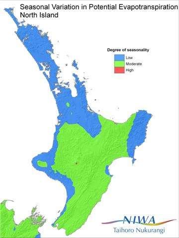 Figure 10. Maps of distribution of seasonality of PET in New Zealand.