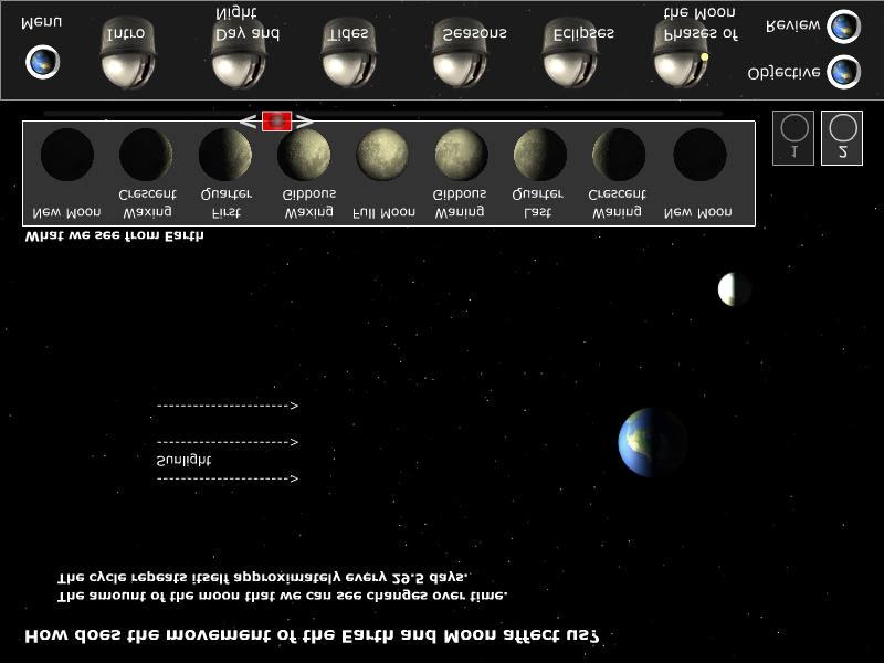 The Moon revolves around Earth as the slider is moved This interactive animation can be used to simulate the phases of the moon.