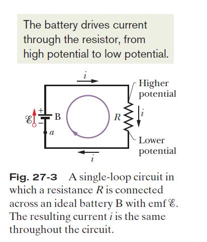 27.4: Calculating the Current in a Single-Loop Circuit, Potential Method: In the figure, let us start at point a, whose potential is V a, and mentally go clockwise around the circuit until we are