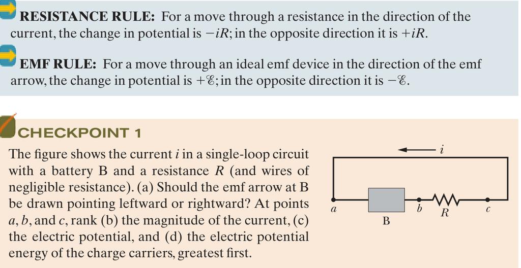 +E -ir + i (a) Rightward (EMF is in direction of current) (b) All tie (no junctions so current is conserved)