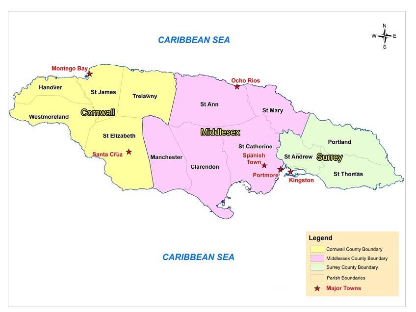 Figure 1 Jamaica County and Parish Boundaries National Gazetteer Project Purpose: To create a database of all approved place names across the island, referenced to the Jamaica Datum 2001 (JAD 2001)