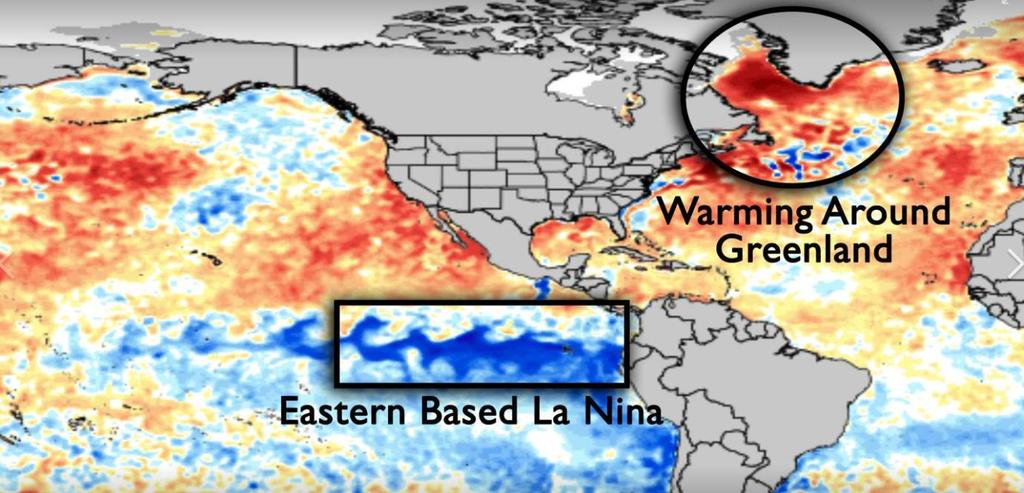 Greenland Blocking High An eastern based La Nina couple with Warm water and Greenland