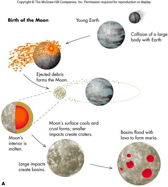 The Large Impact Hypothesis The new Moon formation hypothesis: Moon formed from debris blasted out of the Earth by the impact