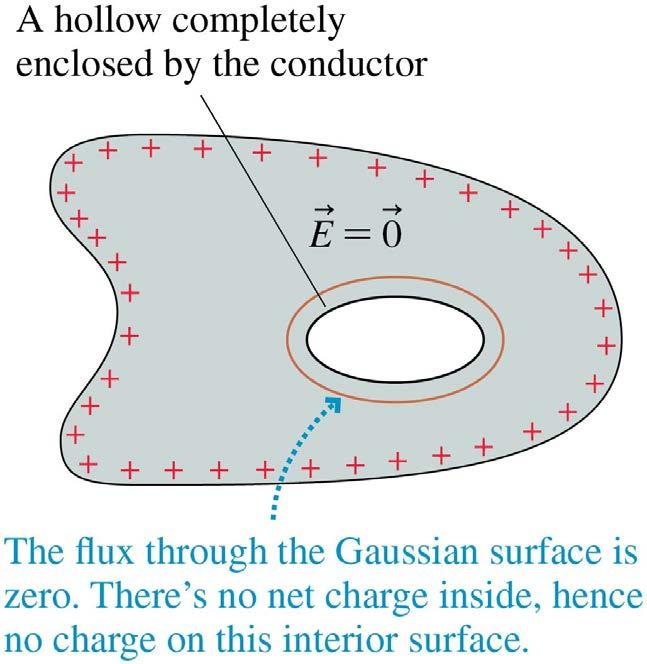 Conductors in Electrostatic Equilibrium The figure shows a charged conductor with a hole inside.