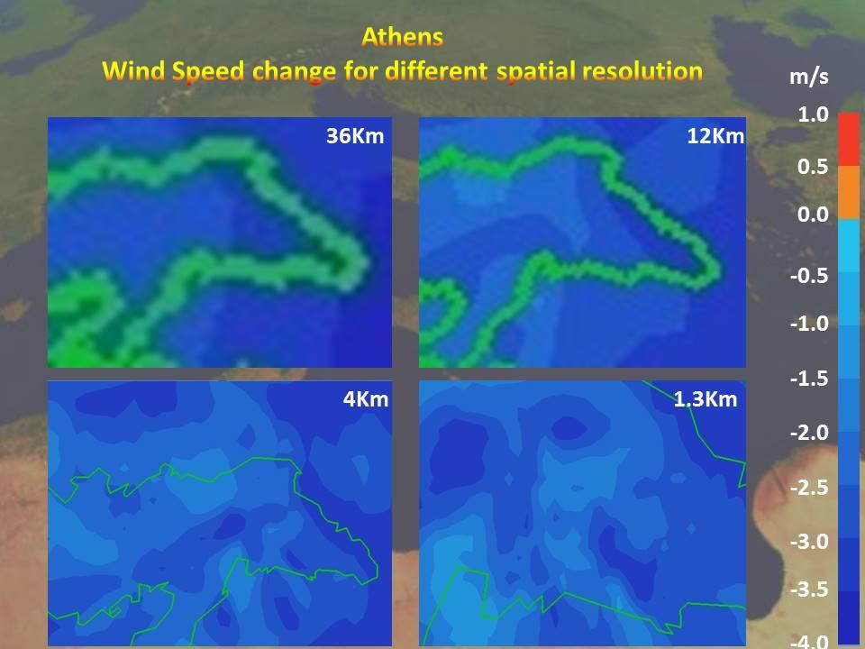 In order to compare the spatial distributions of the average change in wind speeed, Figures 9 and 10