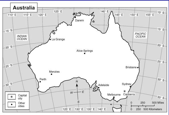 6. What is the capital city of Australia according to the map? 7.