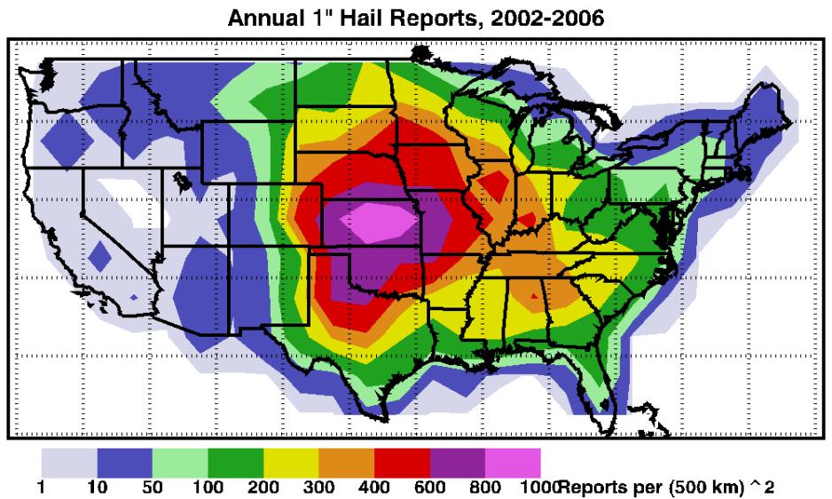 Maps of the estimated number of hailstorms are shown in Section 2. Environmental composites using NCEP Reanalysis for subsets of cases are shown in Section 3.